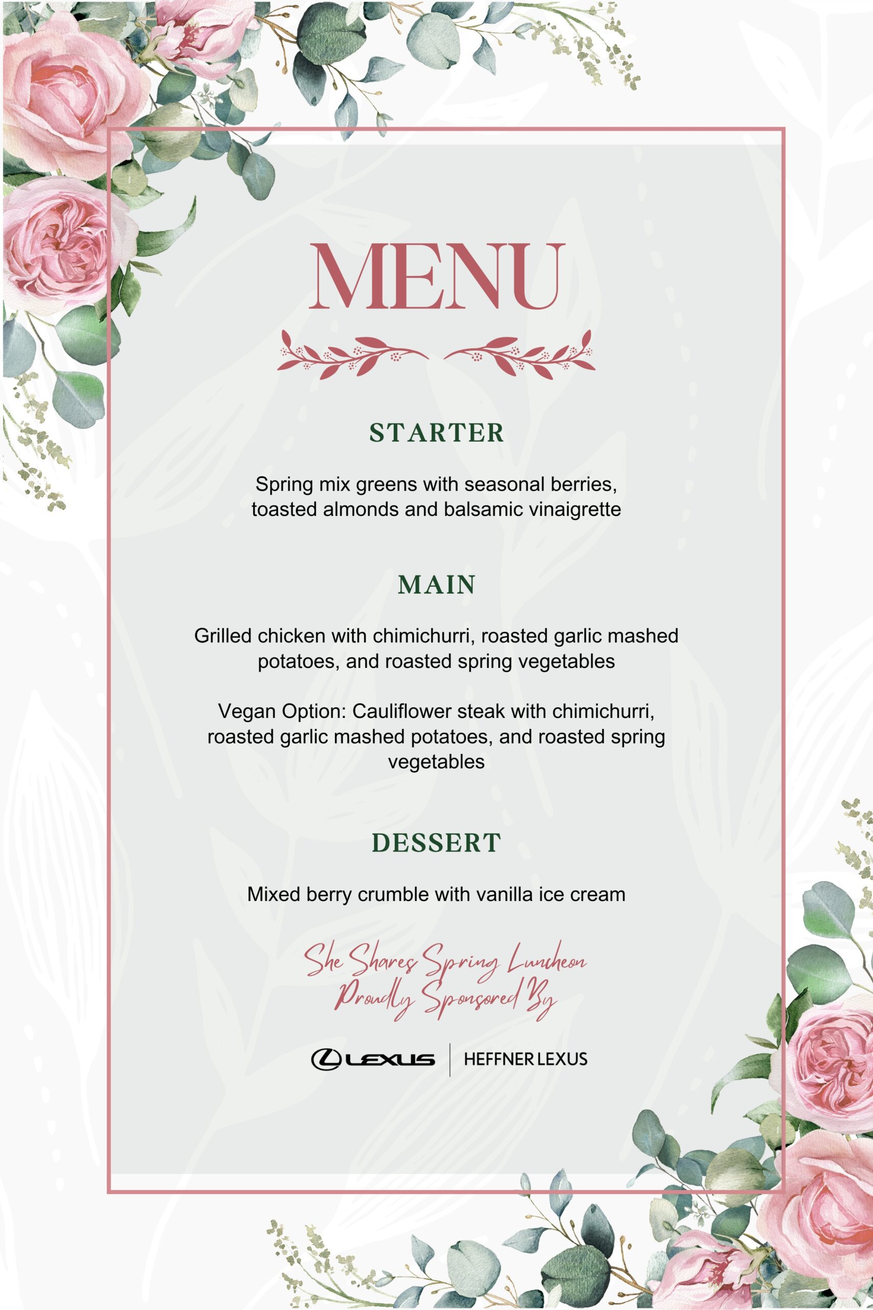 She Shares Luncheon Menu
